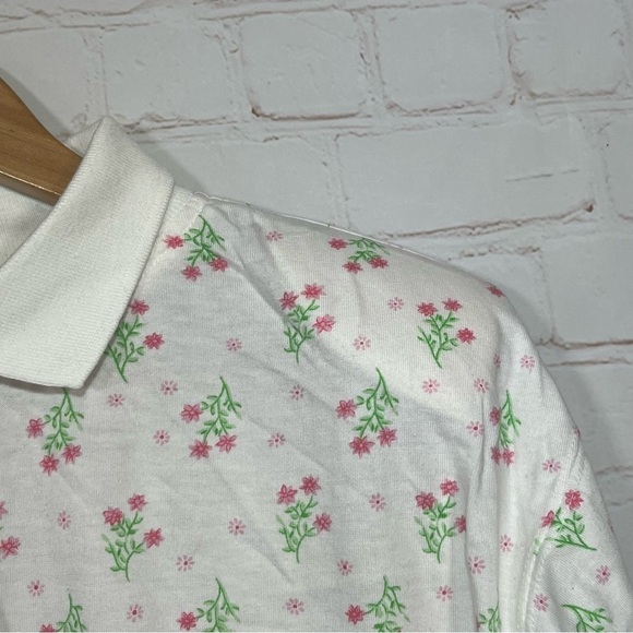 Vintage Ashleigh Morgan Shirt Womens Large White Floral Collared Shoulder Pads - Picture 9 of 12